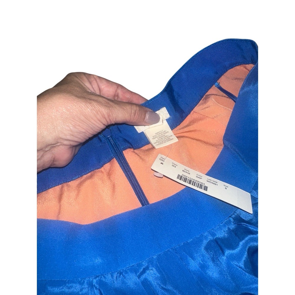 J. CREW Women 100% Silk  A-Line Mini Skirt preppy. Colorblock Blue‎ Orange  Sz 8 - Picture 8 of 11